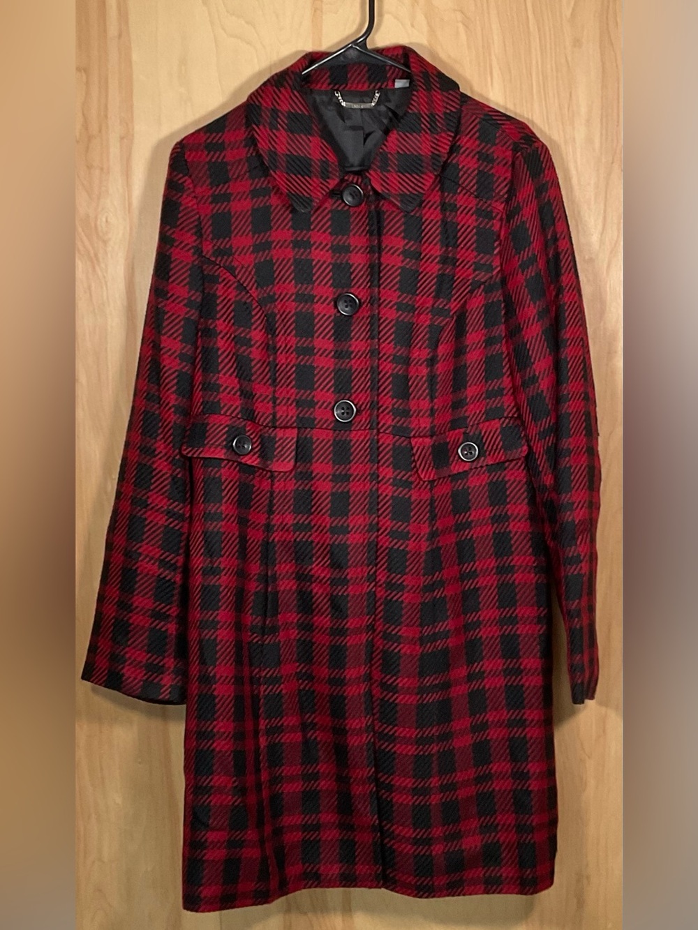 Apt. 9 Black & Red Plaid Peacoat - EUC